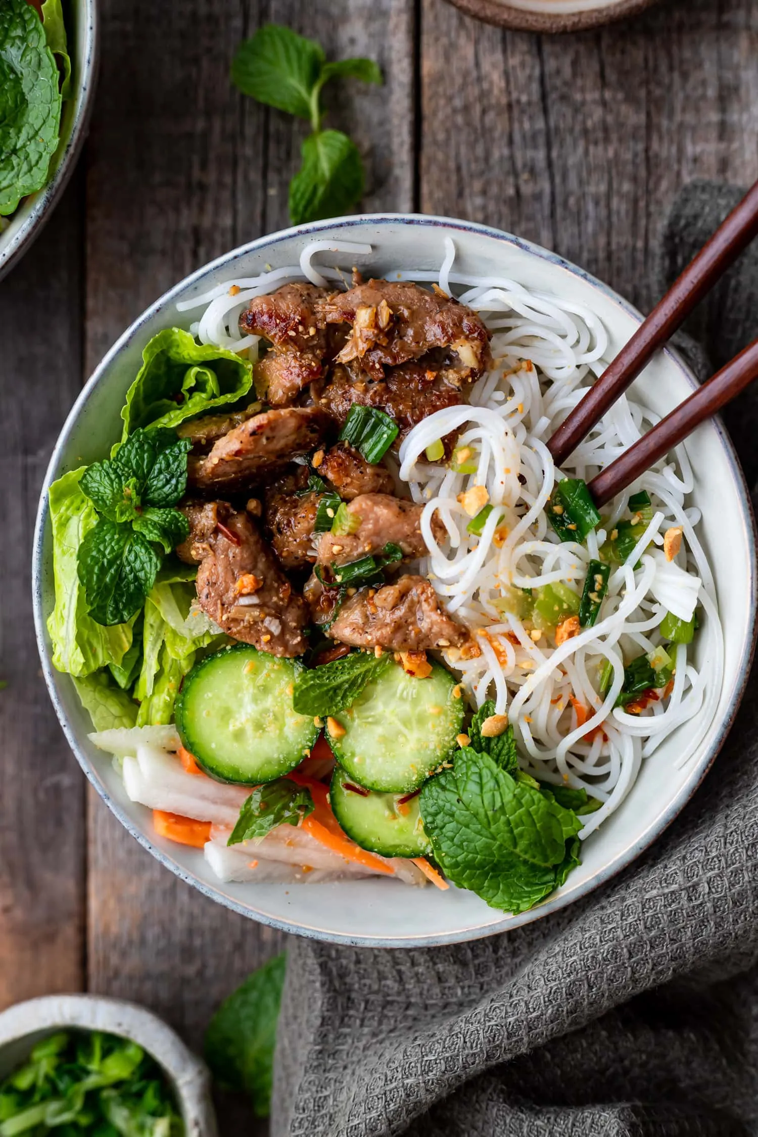 Lemongrass Barbecued Pork with Brown Rice Vermicelli Noodles