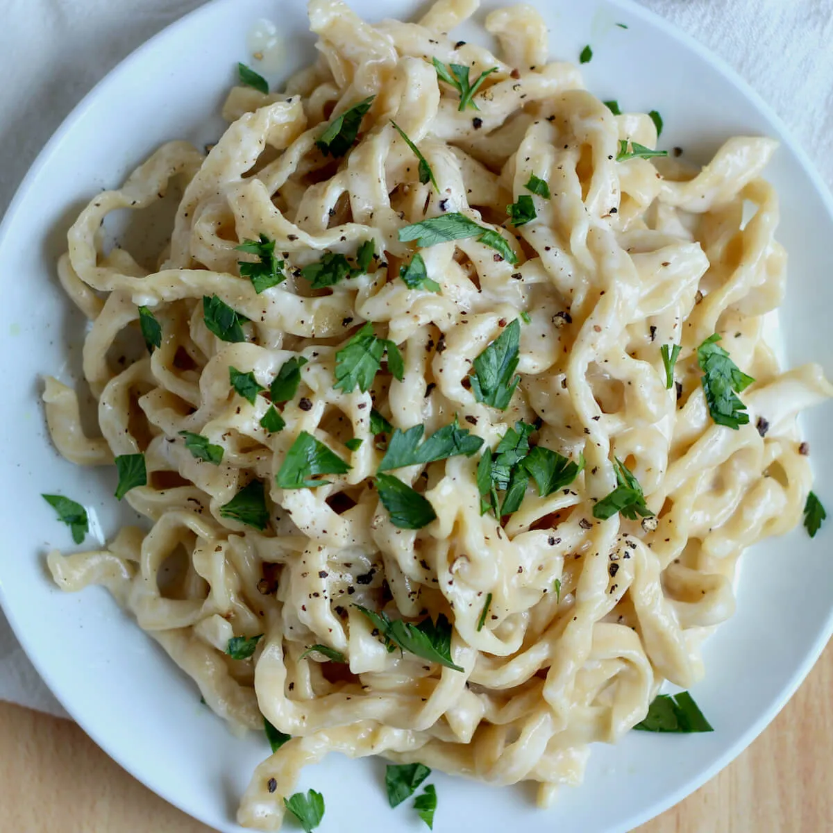 Light Alfredo Sauce with Cheesy Garlic Ciabatta