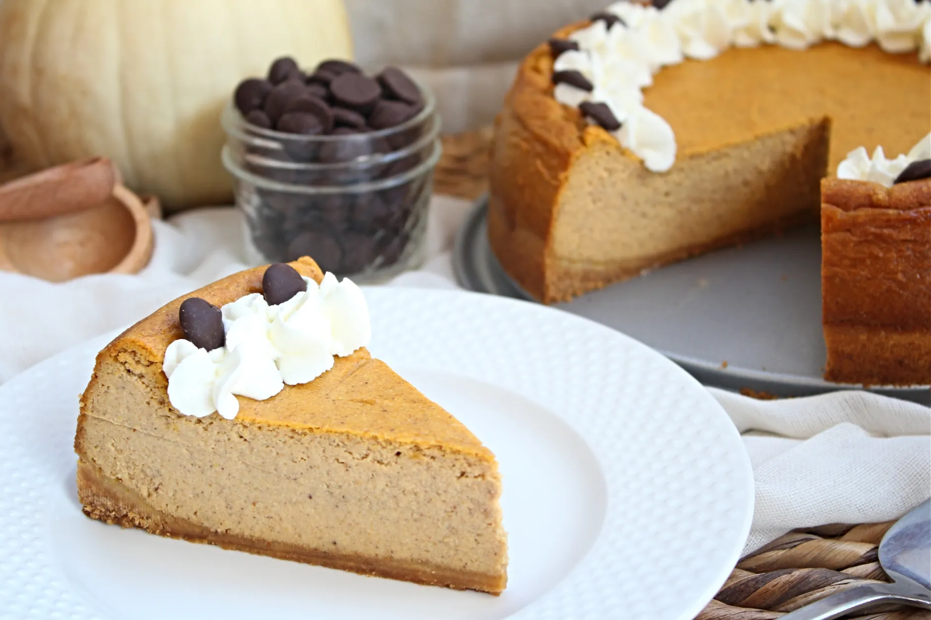 Lightened Up Gluten Free Pumpkin Cheesecake (No Added Sugar)
