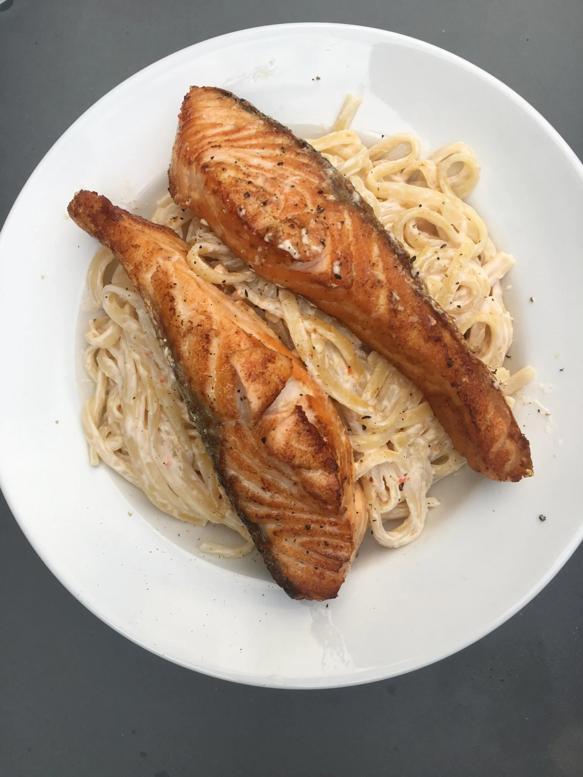 Linguine with Pan Fried Salmon
