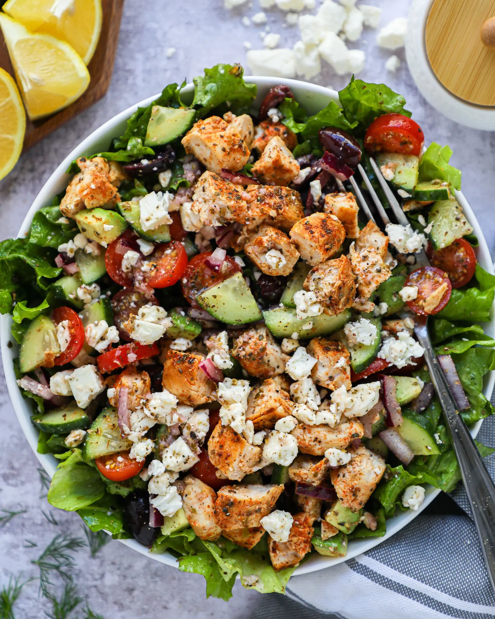 Loaded Greek Chicken Avocado Salad