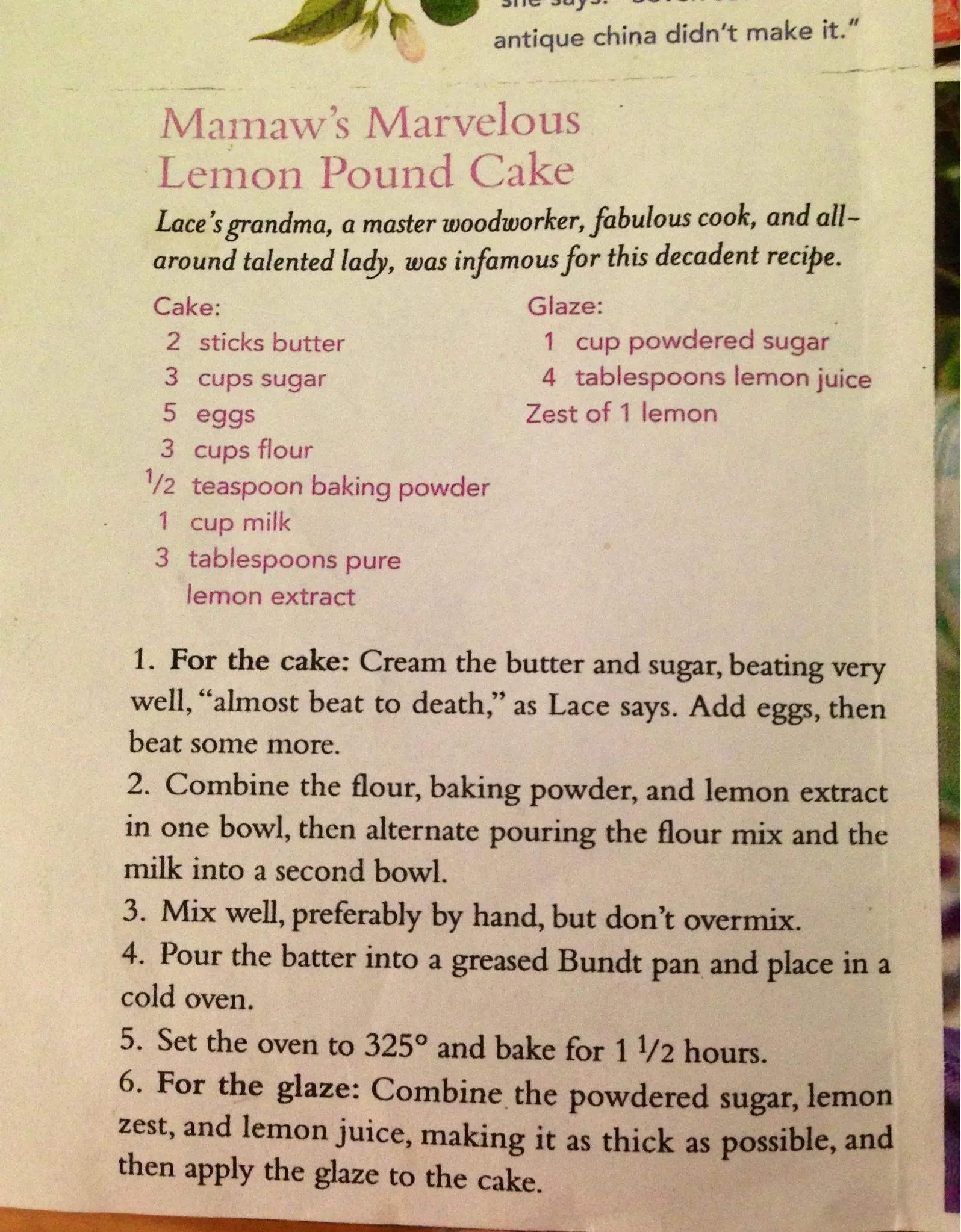 Mamaw Boyte's Lemon Pound Cake