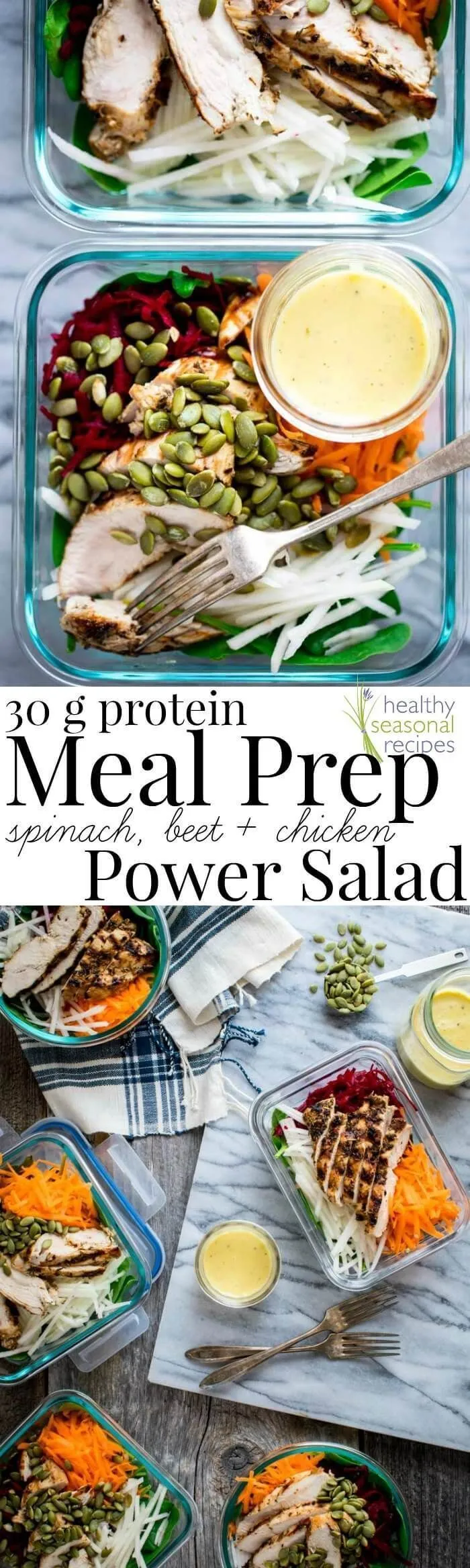 Meal Prep Spinach Beet and Chicken Power Salads