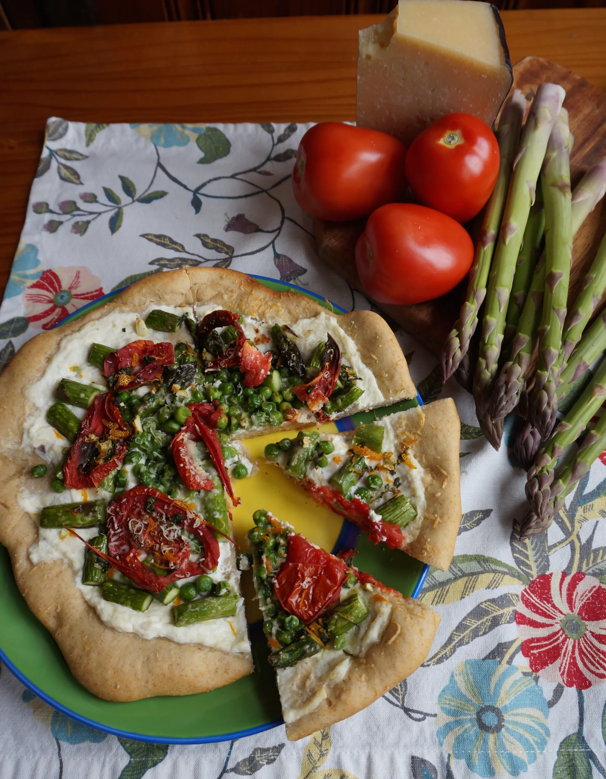 Meatless Monday Asparagus Tomato Pizza