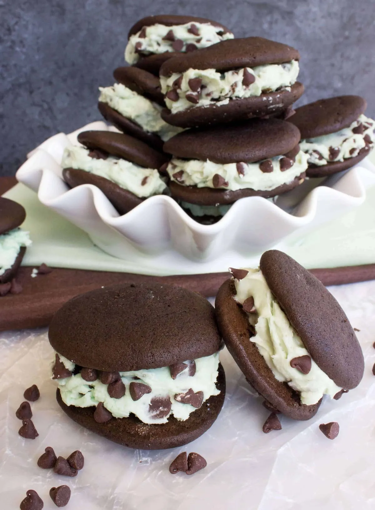 Mint Filled Dark Chocolate Whoopie Pies