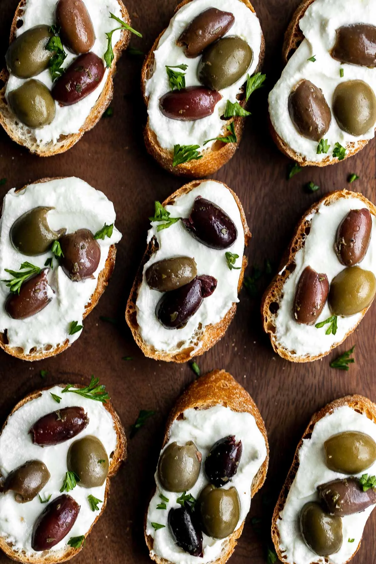 Mixed Olive Whipped Feta Crostini
