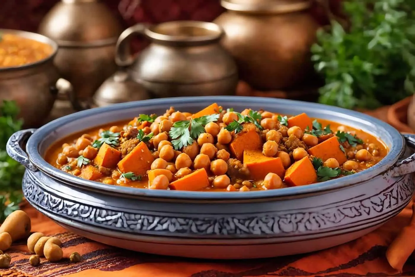 Moroccan Chickpea Sweet Potato and Cauliflower Bowls