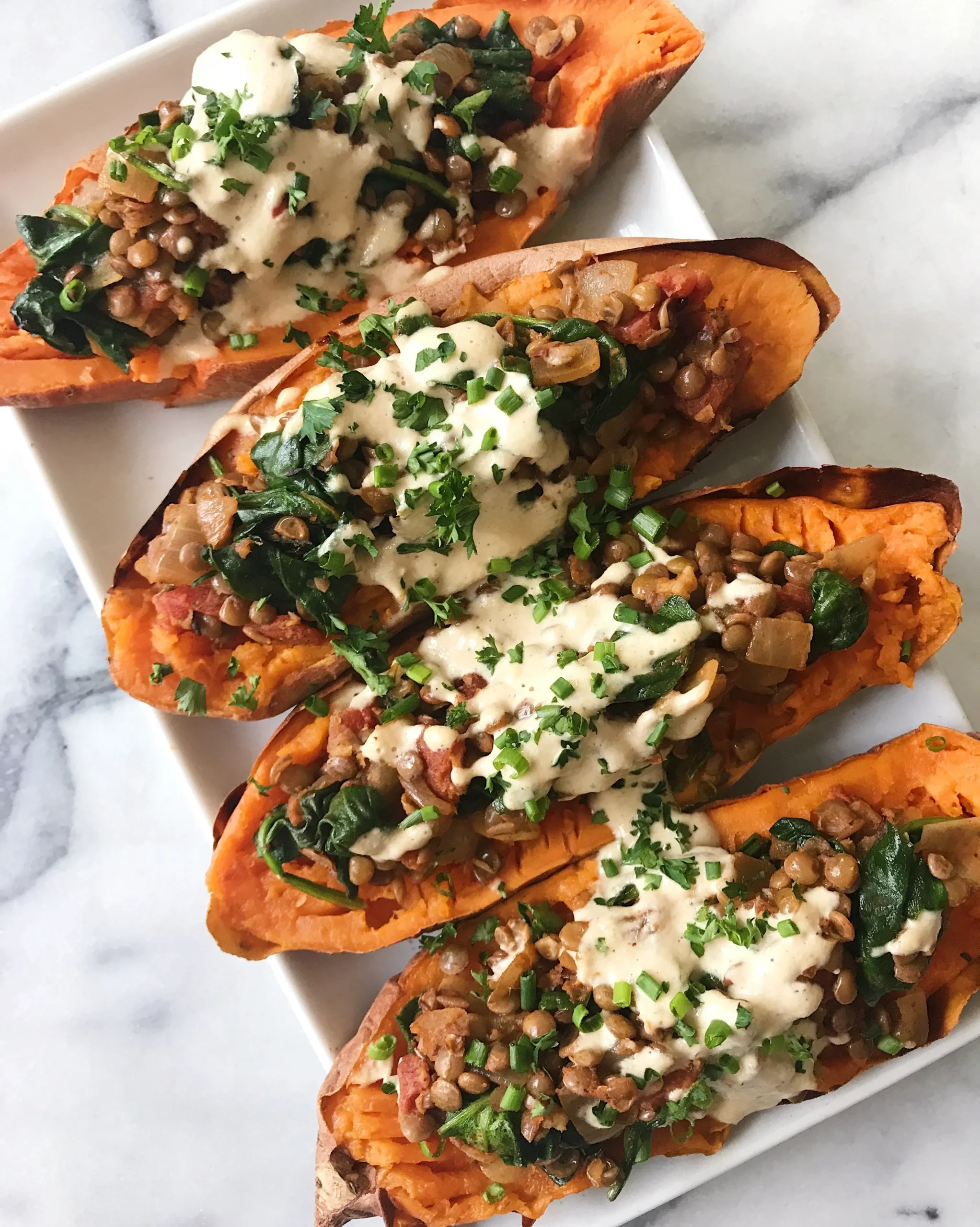 Moroccan Sweet Potatoes with Lemon Tahini Dressing