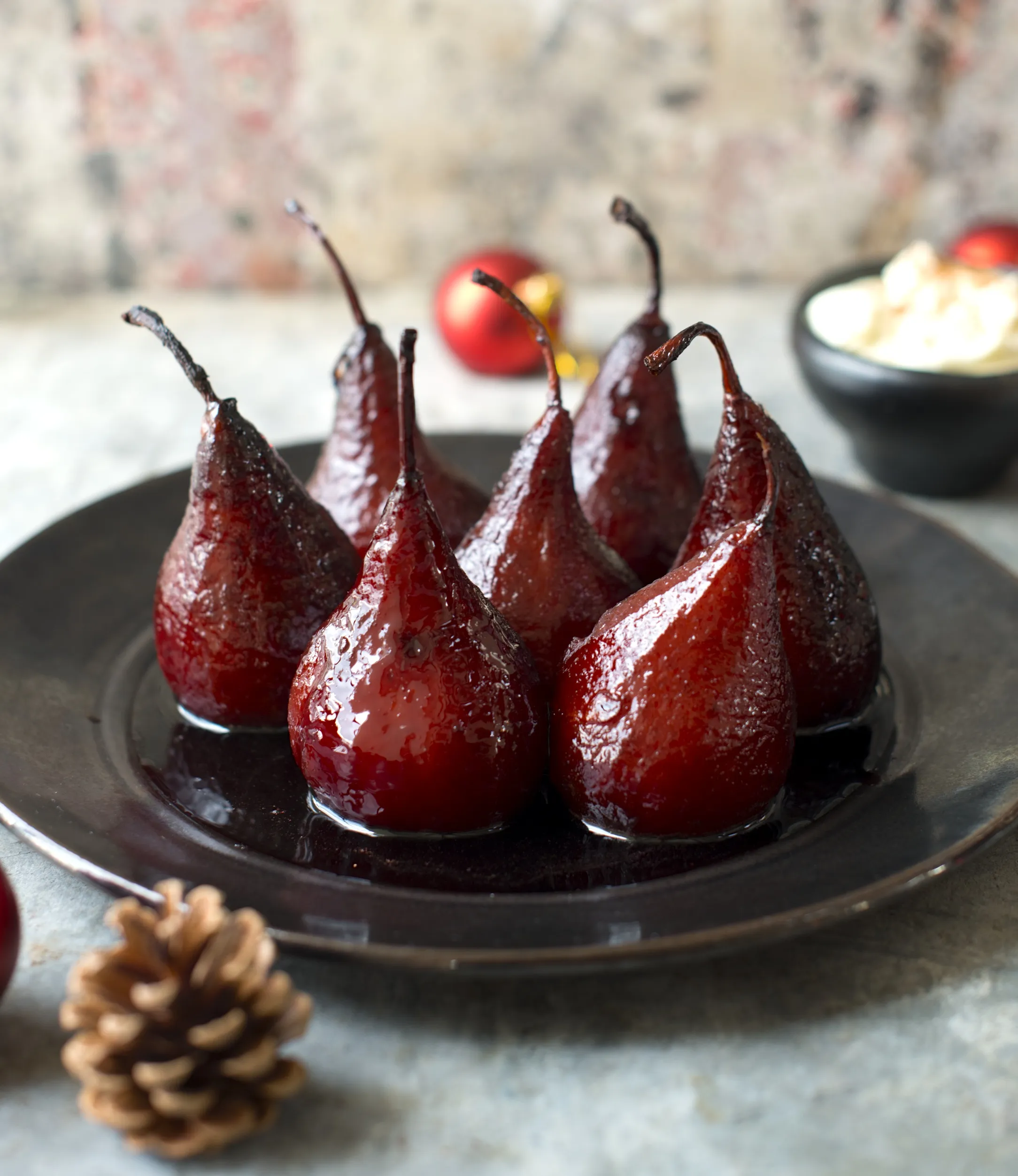 Mulled Pomegranate Cider Poached Pears