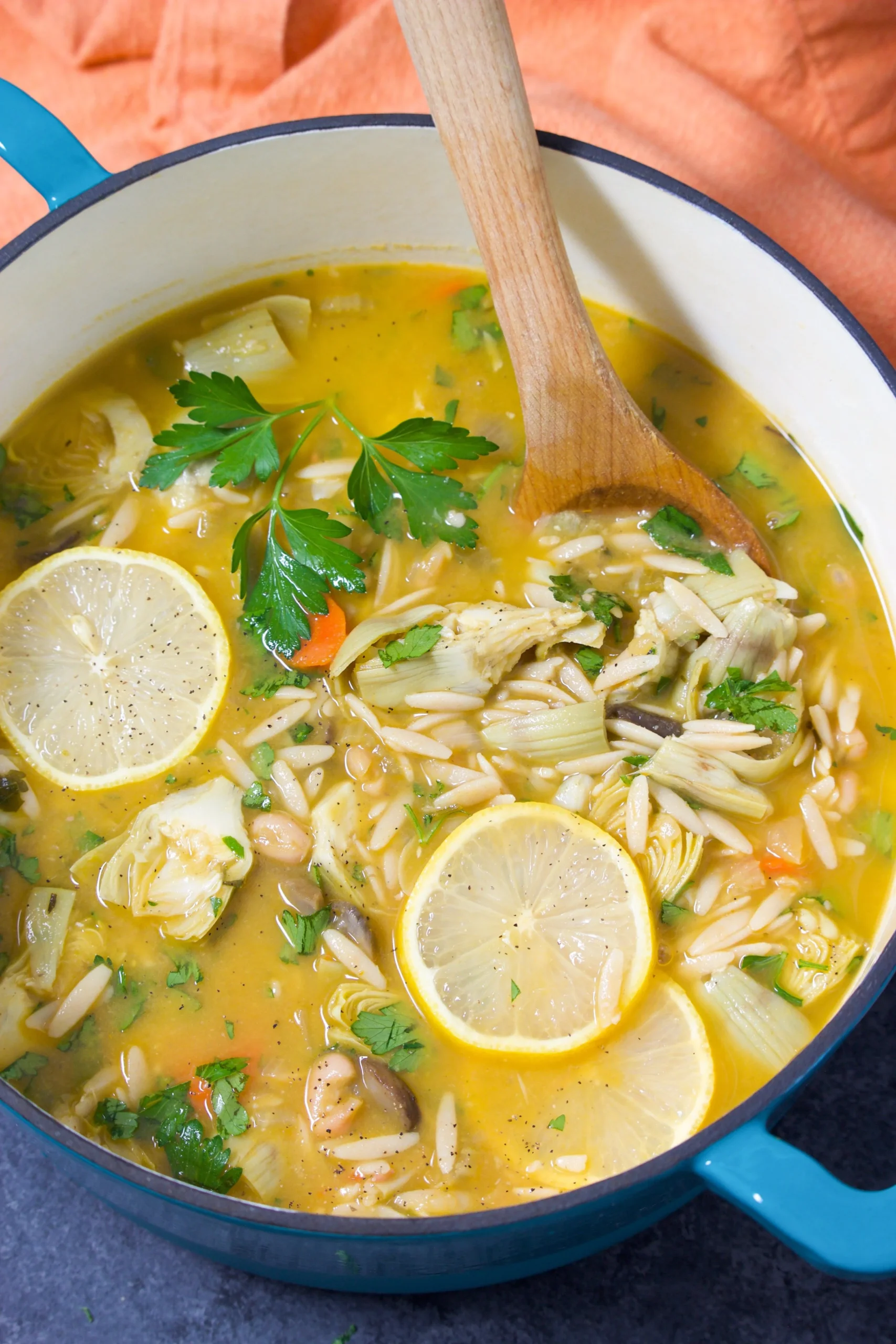 Mushroom Lemon Orzo Soup