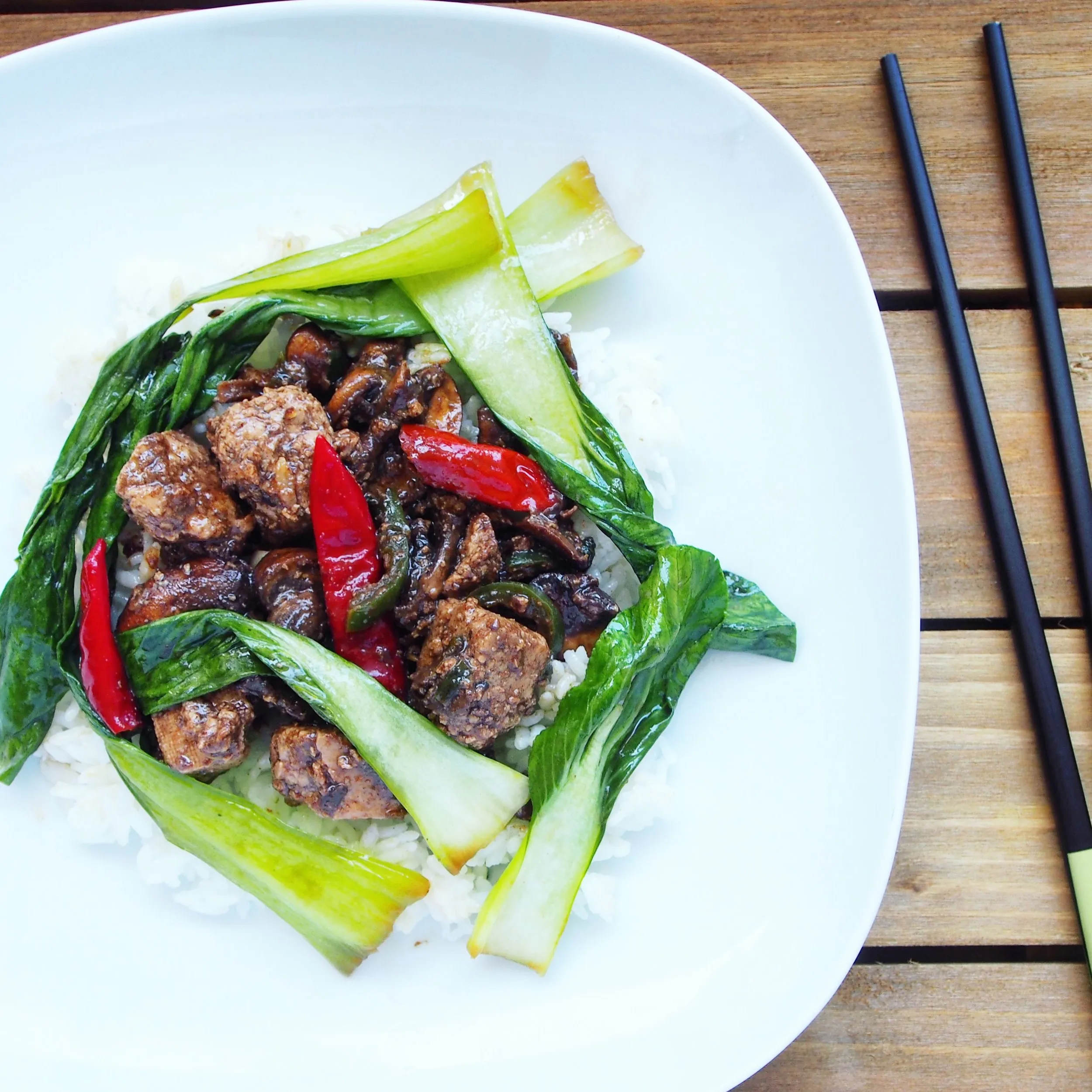 Mushroom and Bok Choy Stir Fry with Tofu