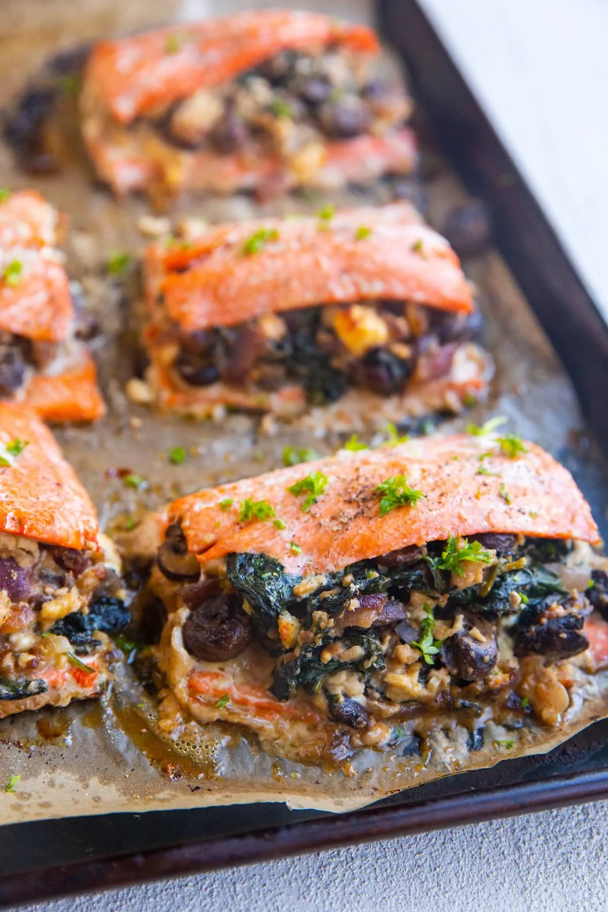 Mushroom and Spinach Stuffed Salmon
