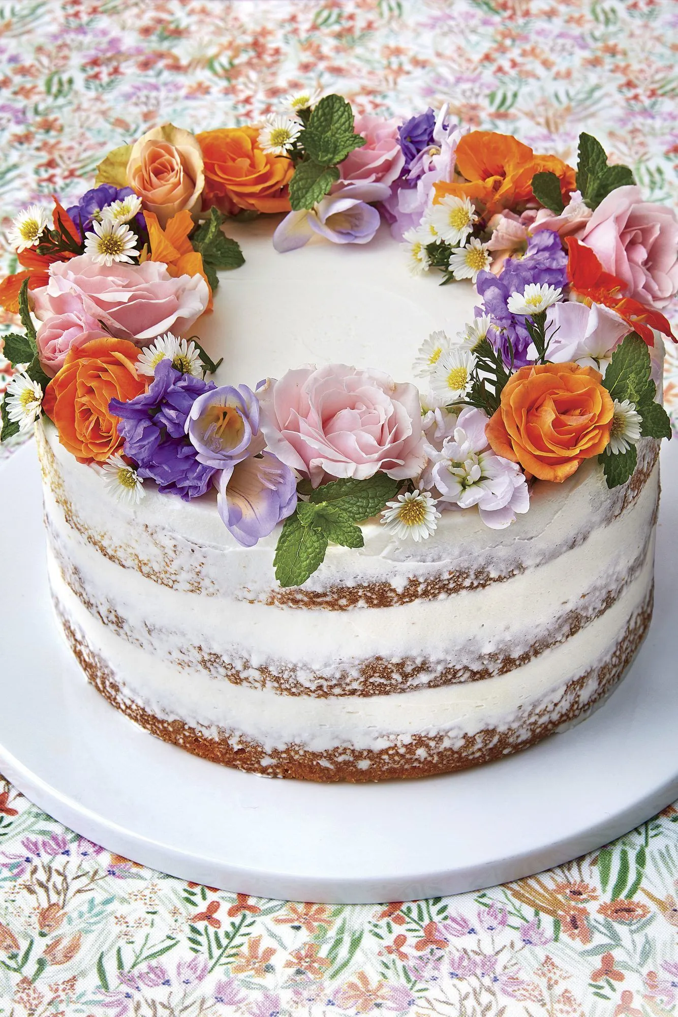 Naked Lemon Cake with Fresh Flowers