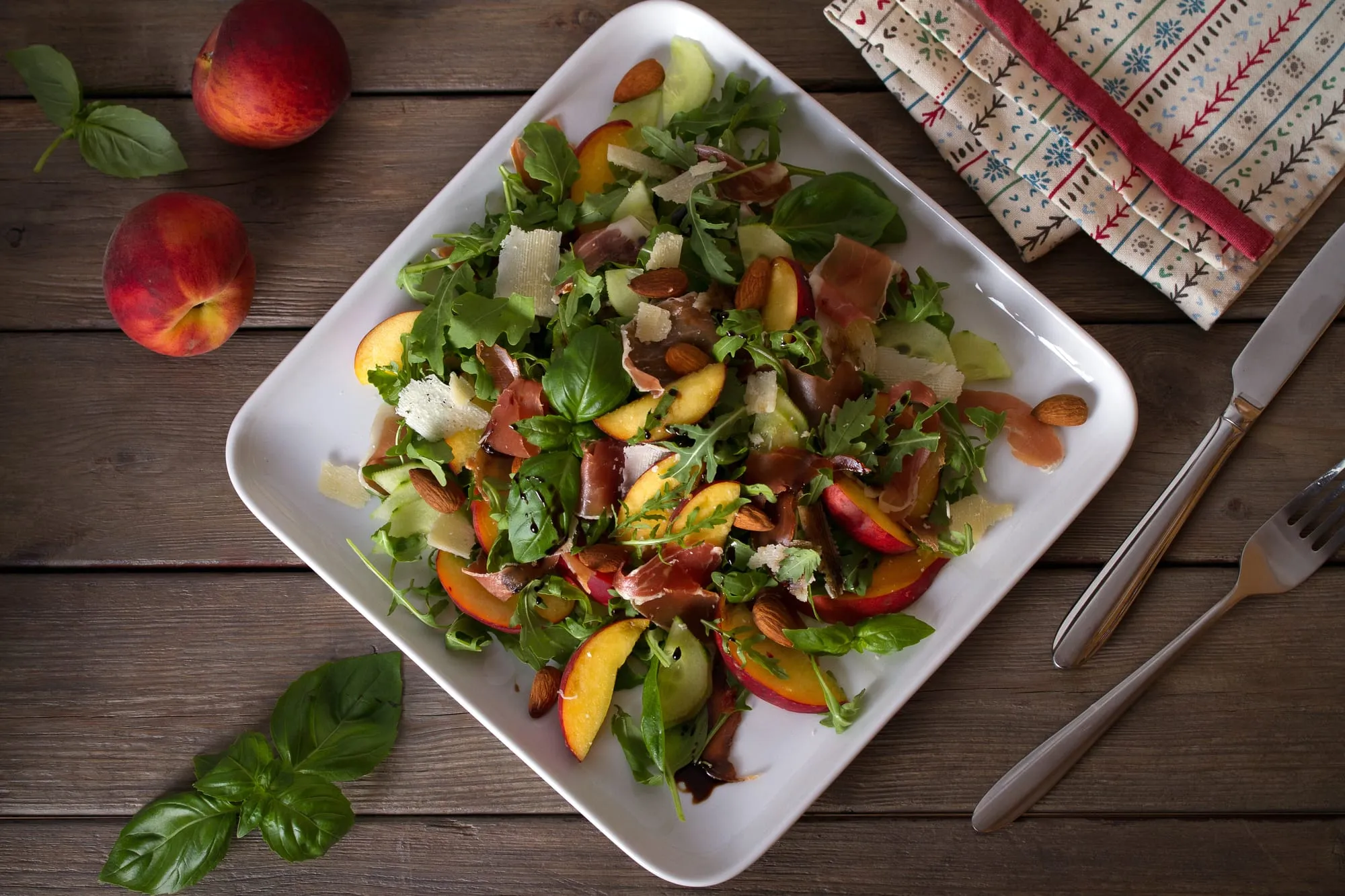 Nectarine Arugula and Crispy Pancetta Summer Salad