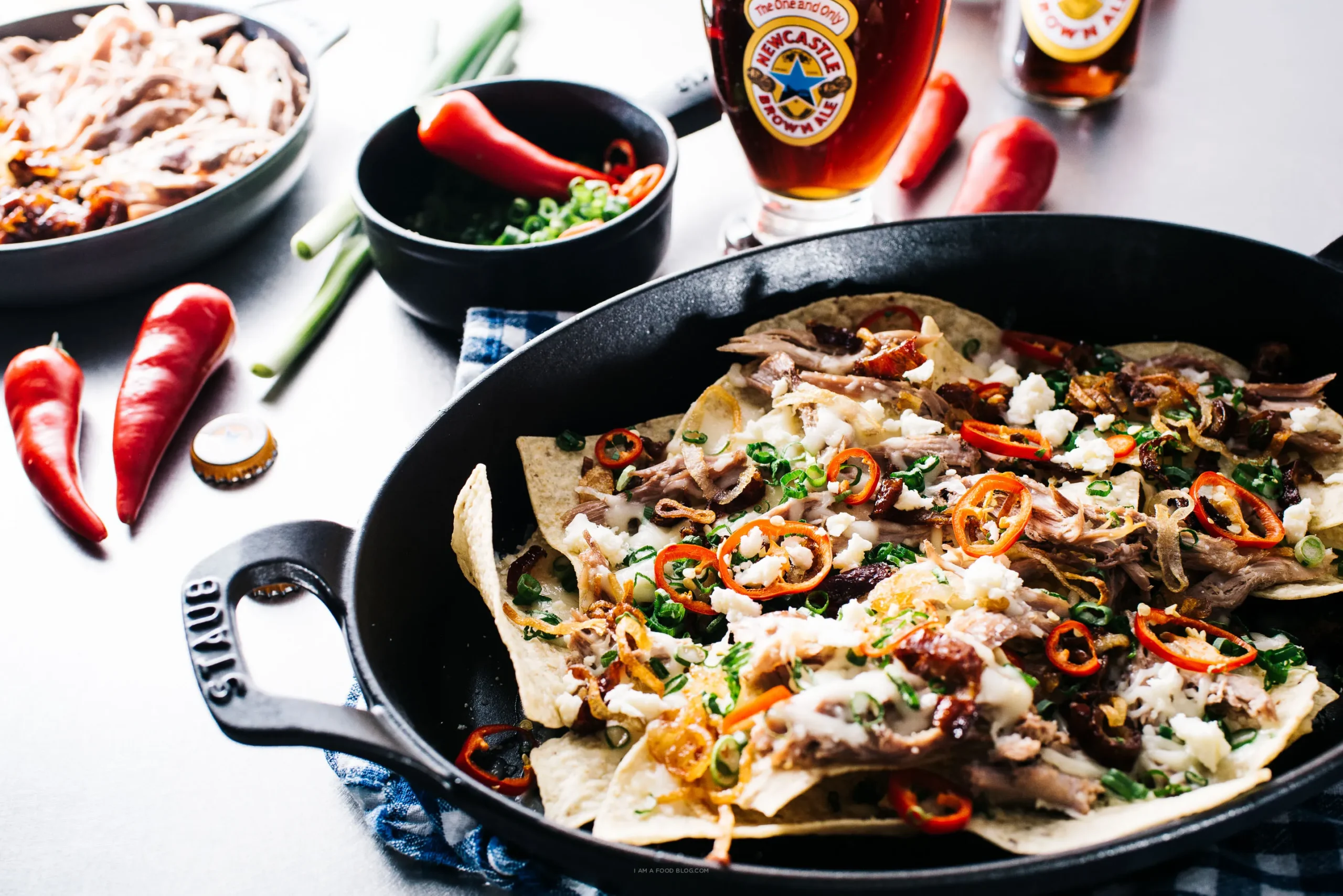 Newcastle Brown Ale Pulled Duck Nachos