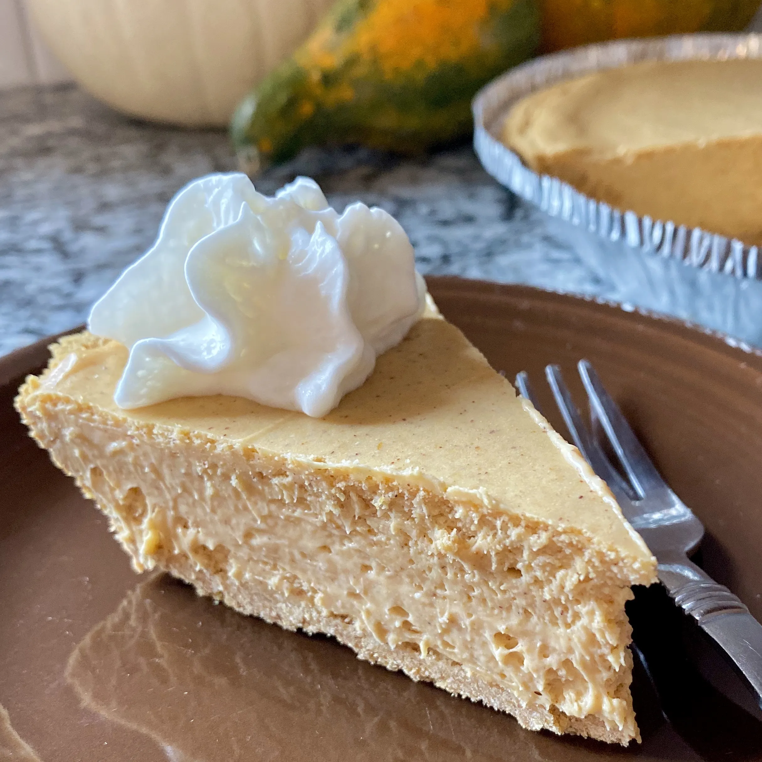 No Bake Egg Free Pumpkin Cheesecake with Praline Sauce