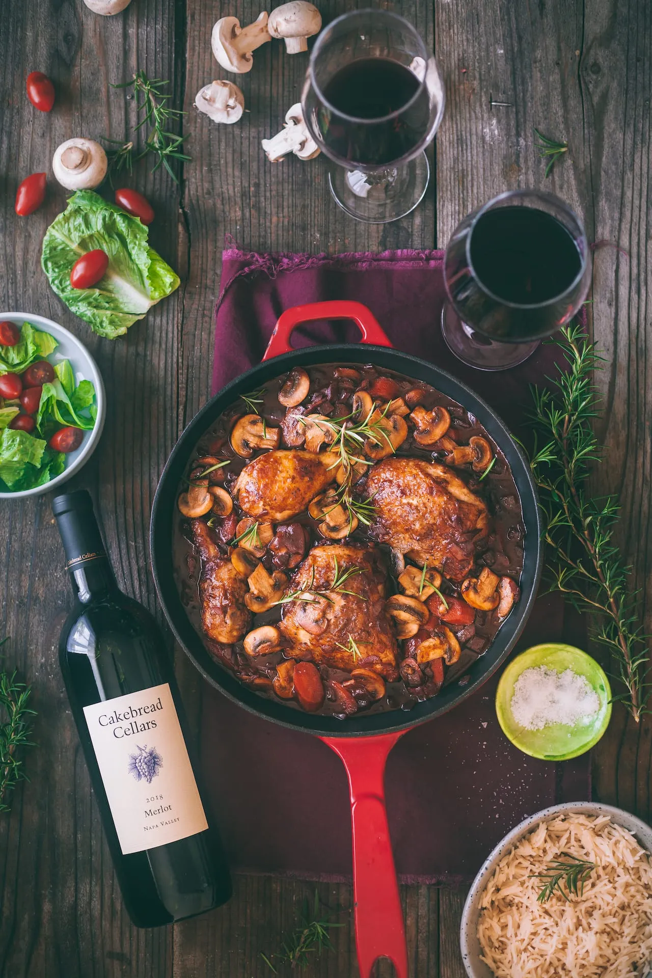 One Pan French Chicken in Red Wine Sauce