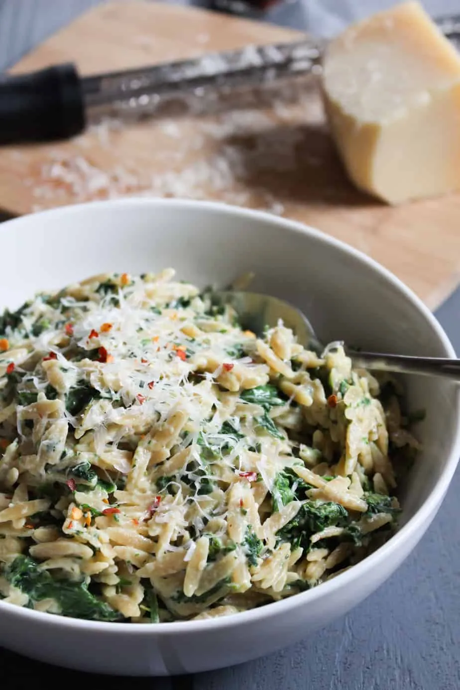 One Pot Parmesan Orzo with Spinach