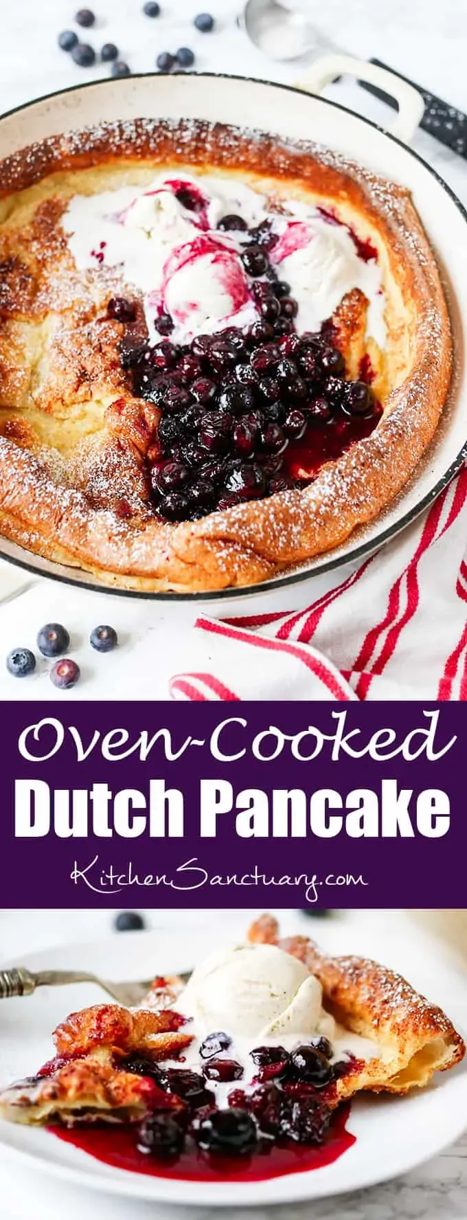 Oven Cooked Dutch Pancake with Easy Blueberry Sauce