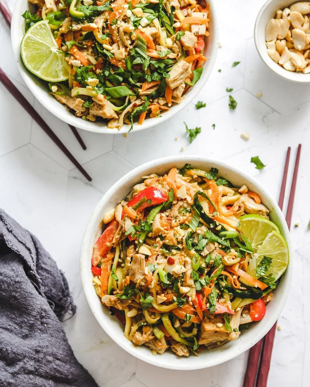 Pad Thai Zucchini Noodles with Jackfruit Chicken