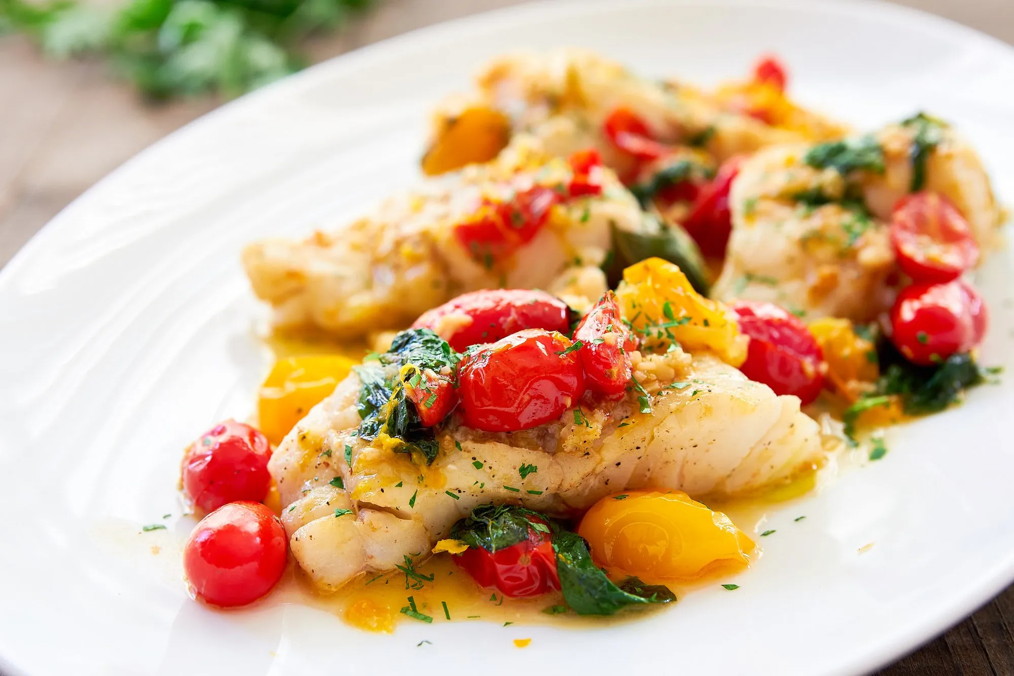Pan Roasted Cod with Roasted Tomatoes and Leeks