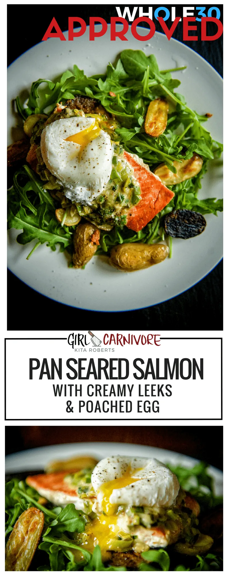 Pan Seared Salmon with Creamy Leeks and Poached Egg