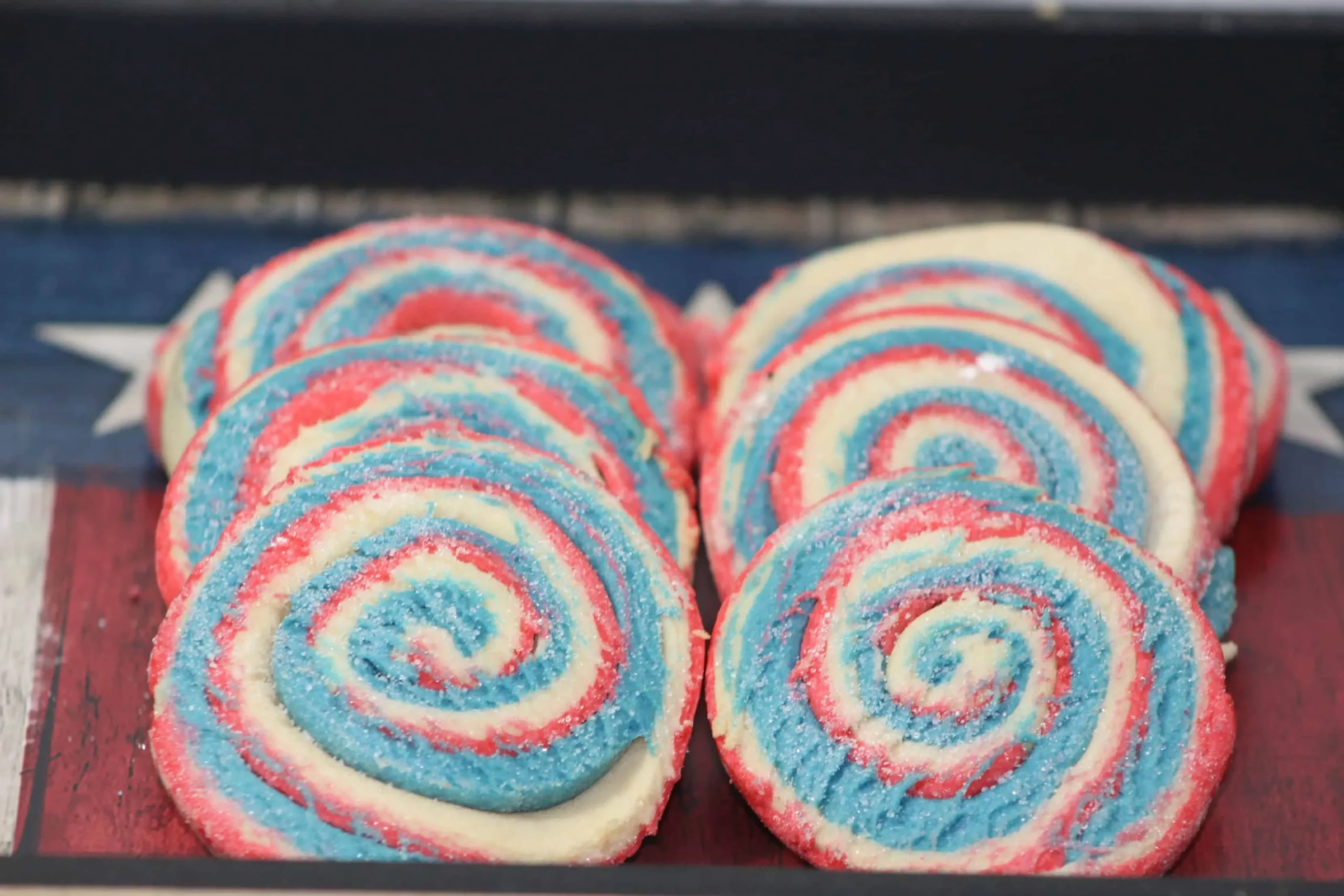 Patriotic Pinwheel Cookies Made with Royal Icing