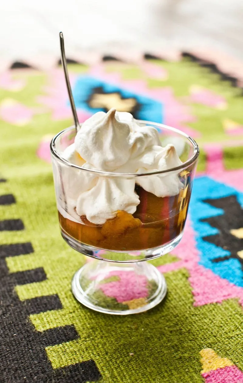 Peach Pavlova with Bourbon Whipped Cream