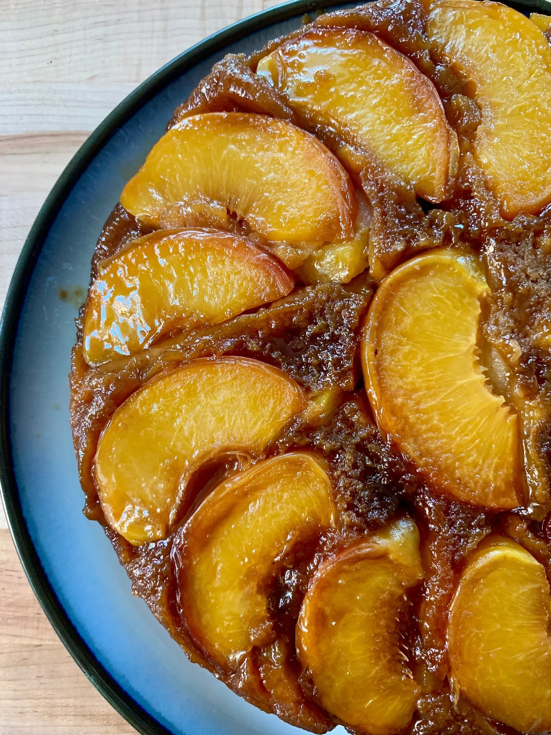 Peach Upside Down Cake in Cast Iron Skillet