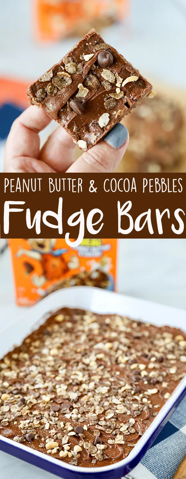 Peanut Butter Cocoa Pebbles No Bake Fudge Bars