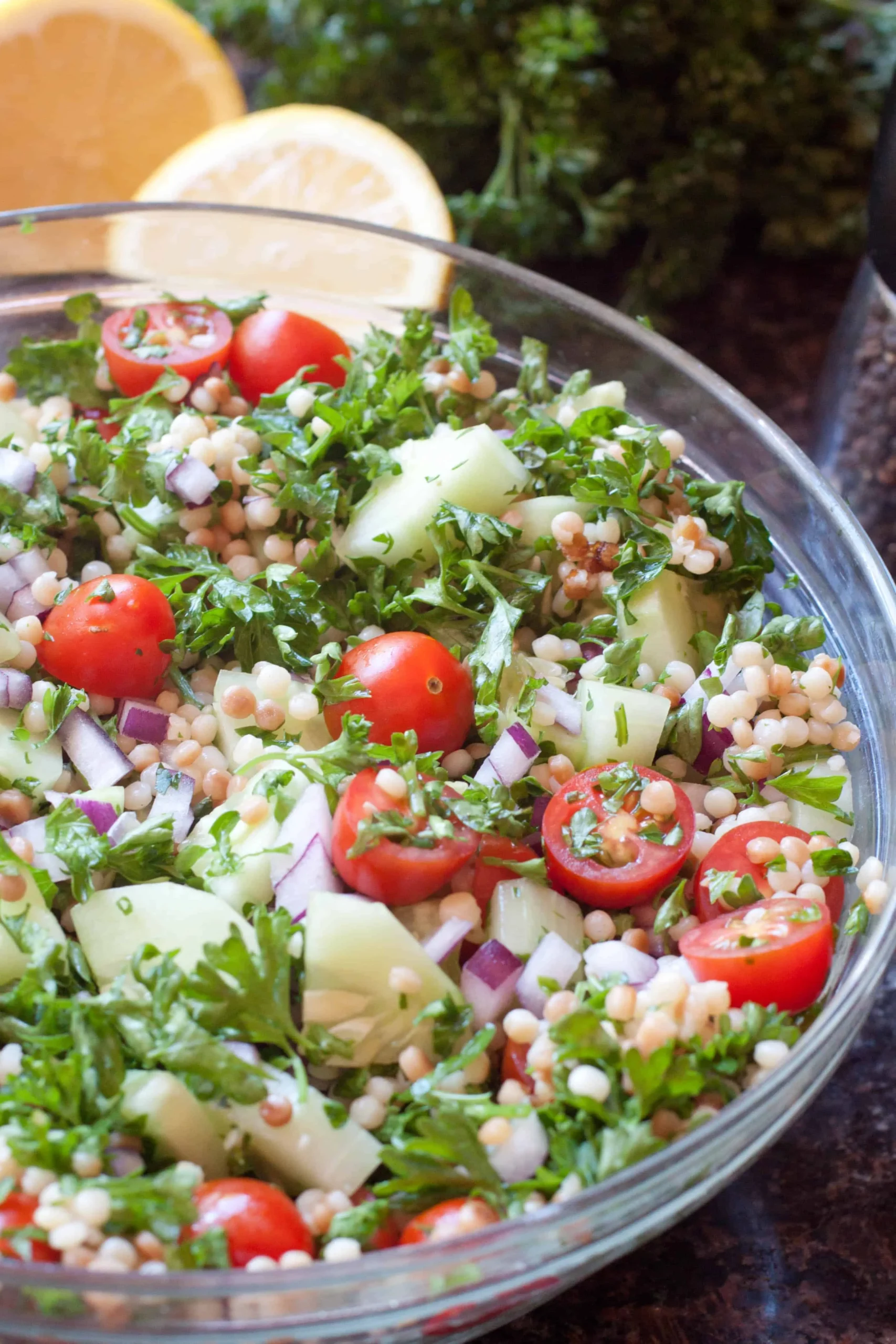 Pearl Couscous Salad with Tomato and Cucumber