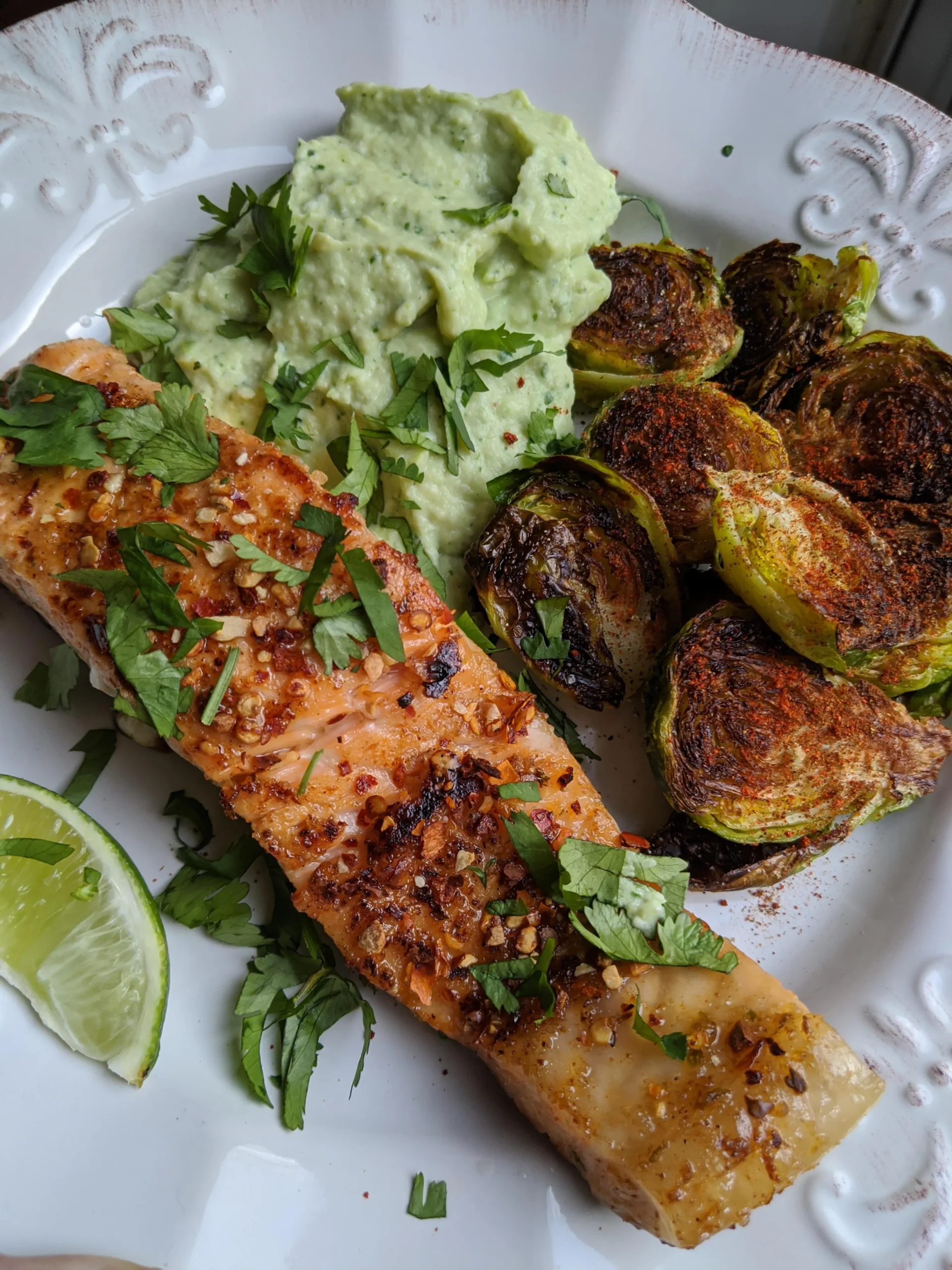 Pepper Encrusted Salmon with Green Sauce