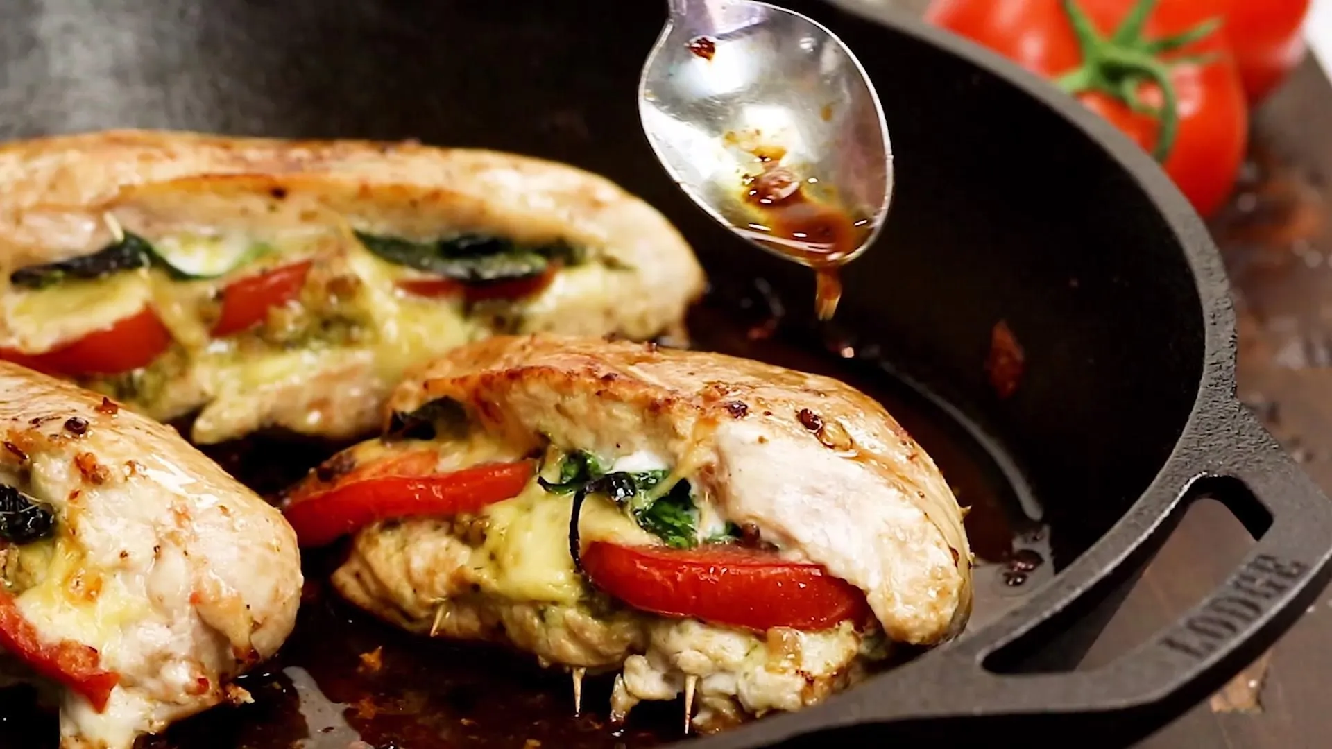 Pesto Mozzarella and Tomato Stuffed Chicken Breasts