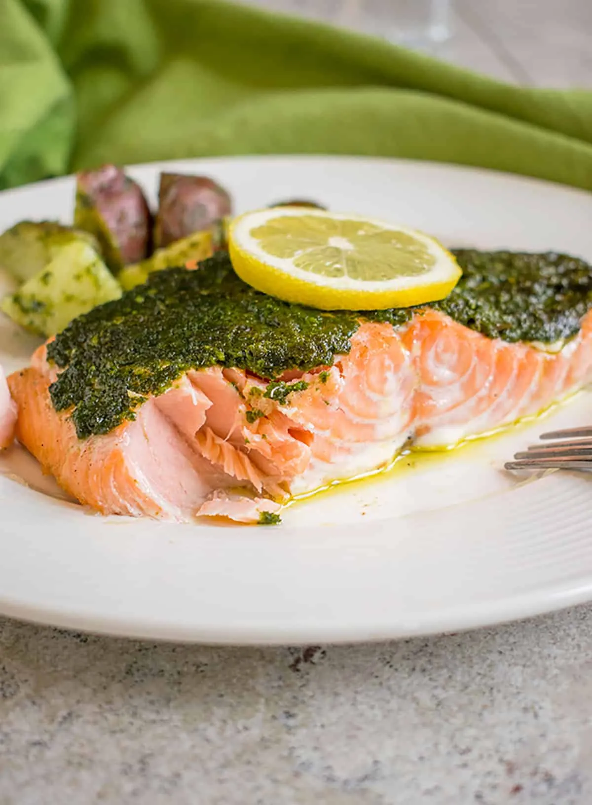 Pesto Salmon with Slaw