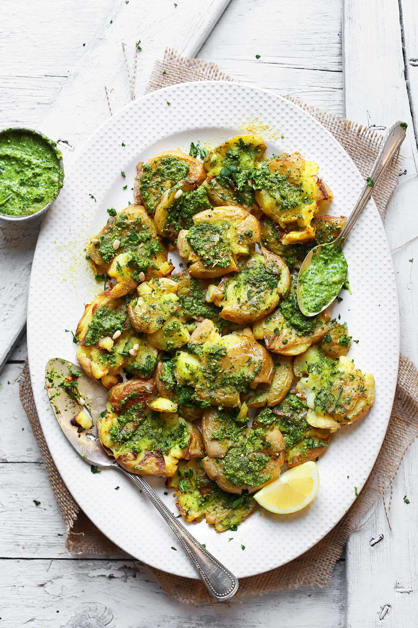 Pesto Smashed Potato Pizzas