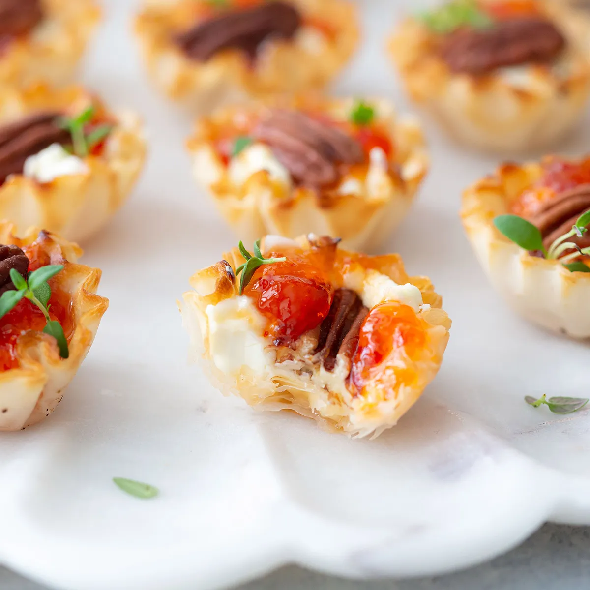 Phyllo Cups with Roasted Peppers and Burrata Cheese