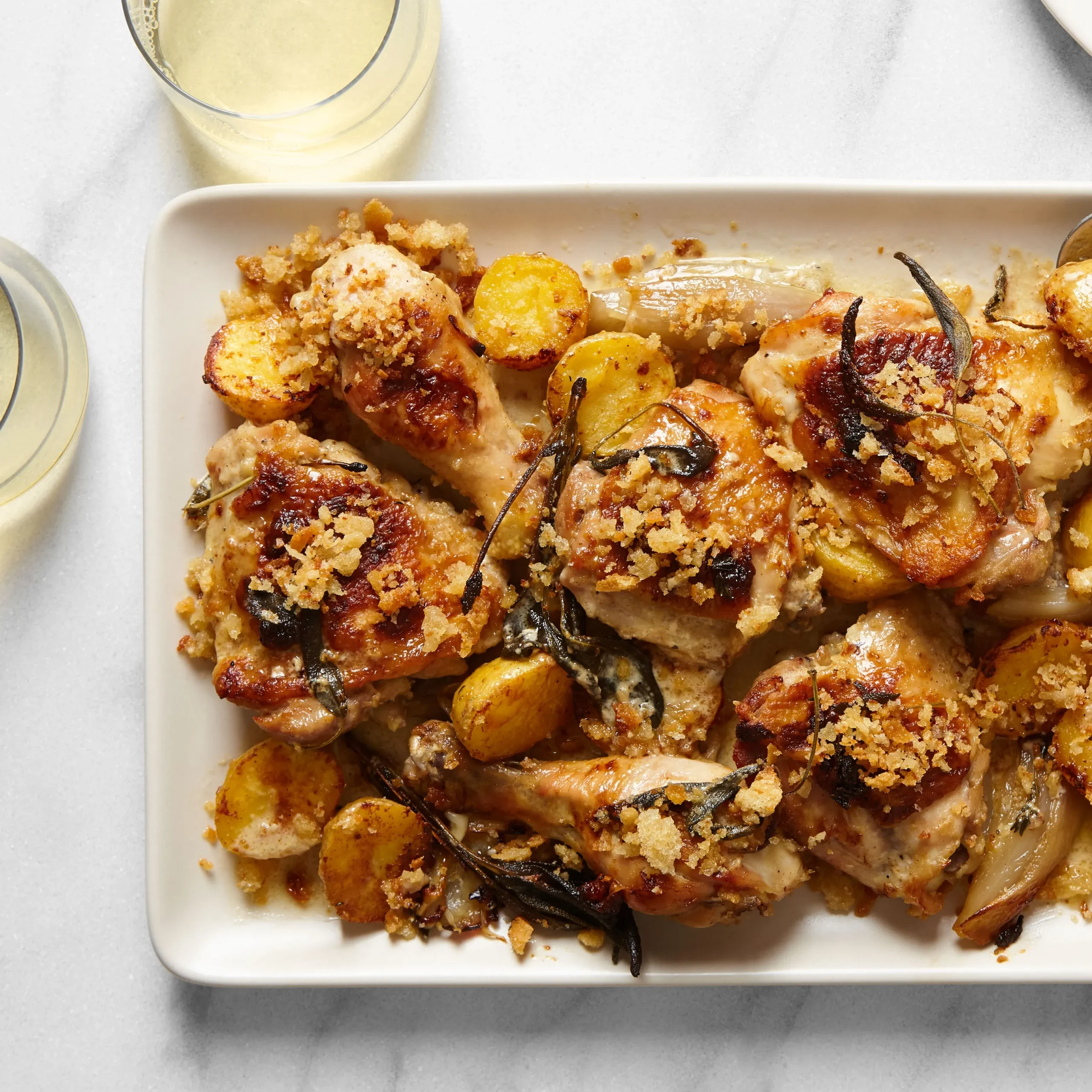 Potato Gratin and Cornmeal Fried Chicken