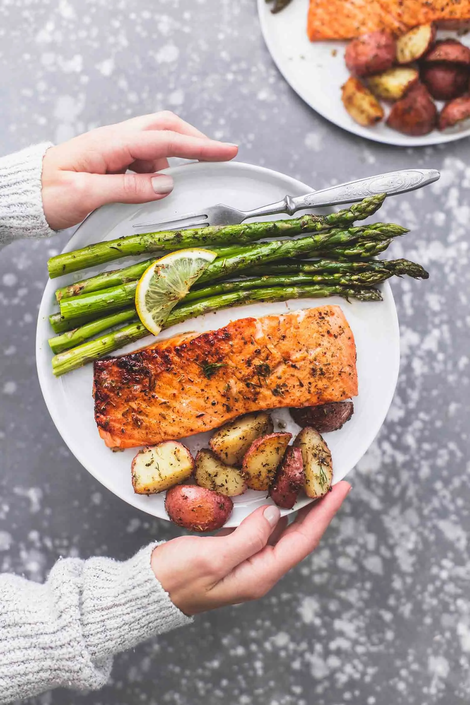 Potato Salmon and Asparagus One Pan Dinner