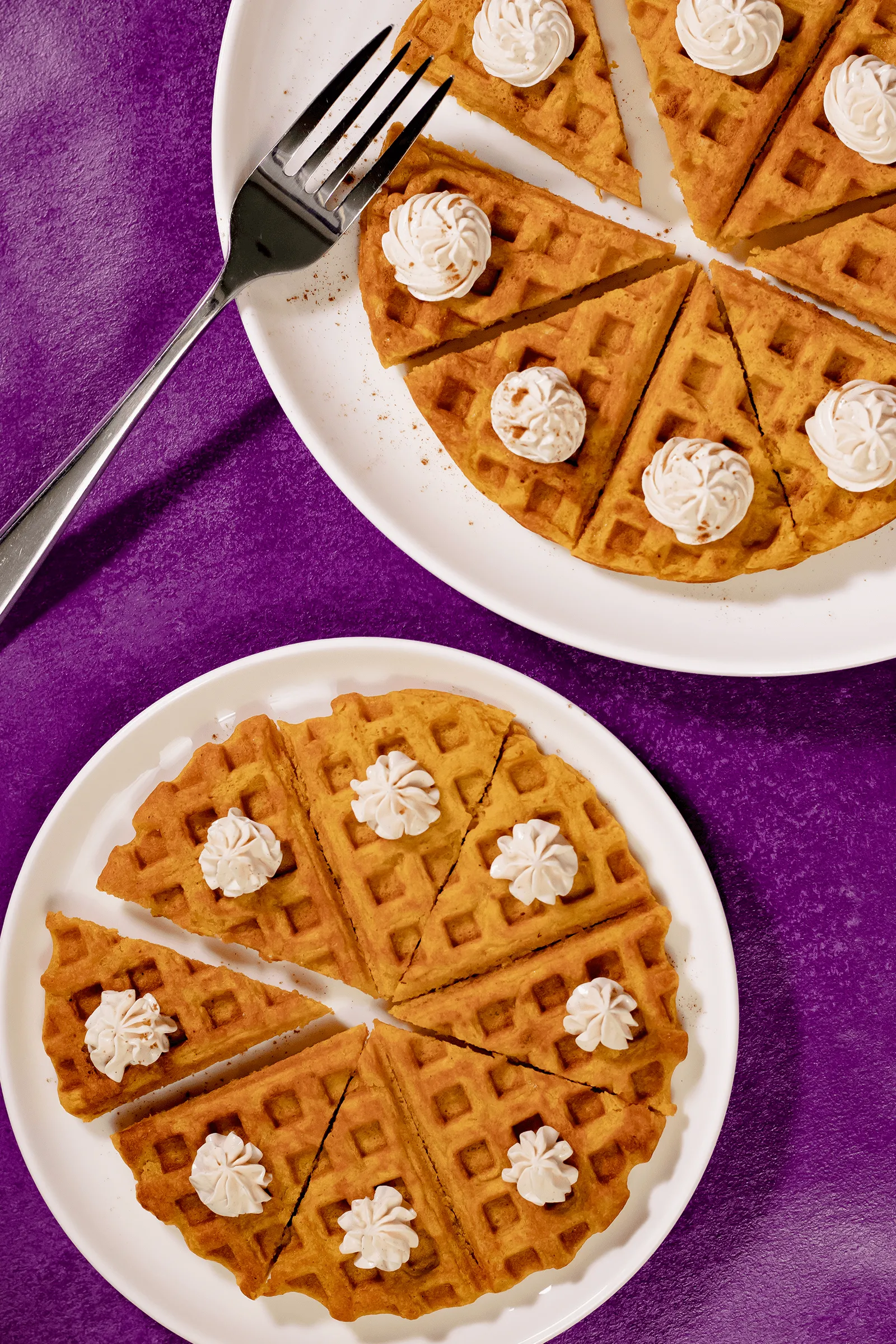 Pumpkin Pie Waffles with Cinnamon Whipped Cream