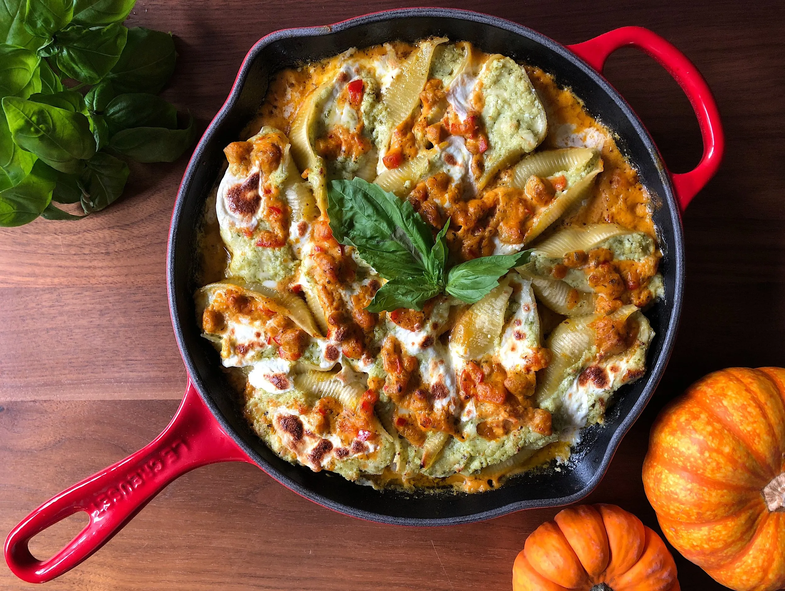 Pumpkin and Pesto Cheese Stuffed Shells