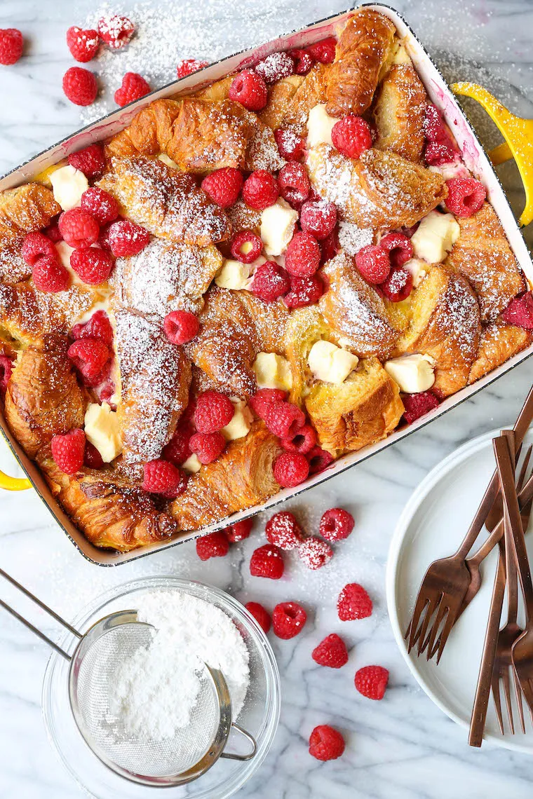 Raspberry Chocolate Croissant French Toast Bake