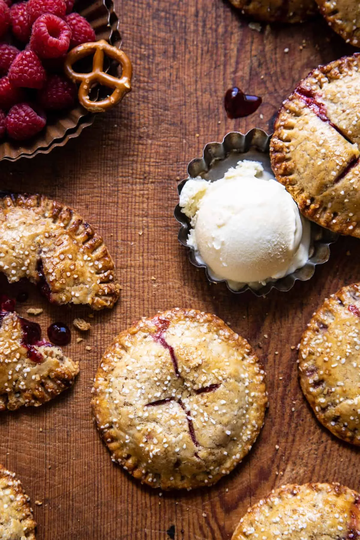 Raspberry Cream Pretzel Hand Pies