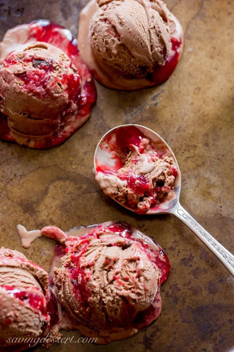 Raspberry Swirl and Chocolate Chunk Ice Cream