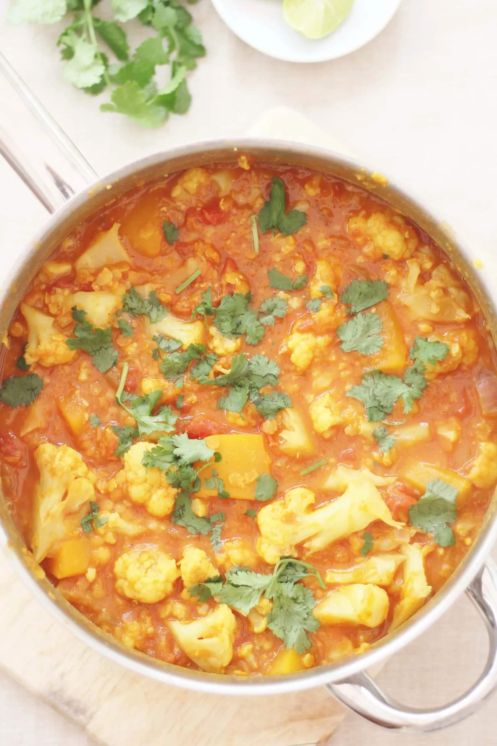 Red Lentil Dhal with Roasted Cauliflower and Butternut Squash Vegan