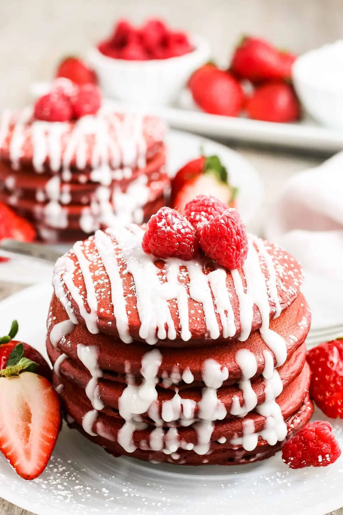 Red Velvet Pancakes with Cream Cheese Drizzle