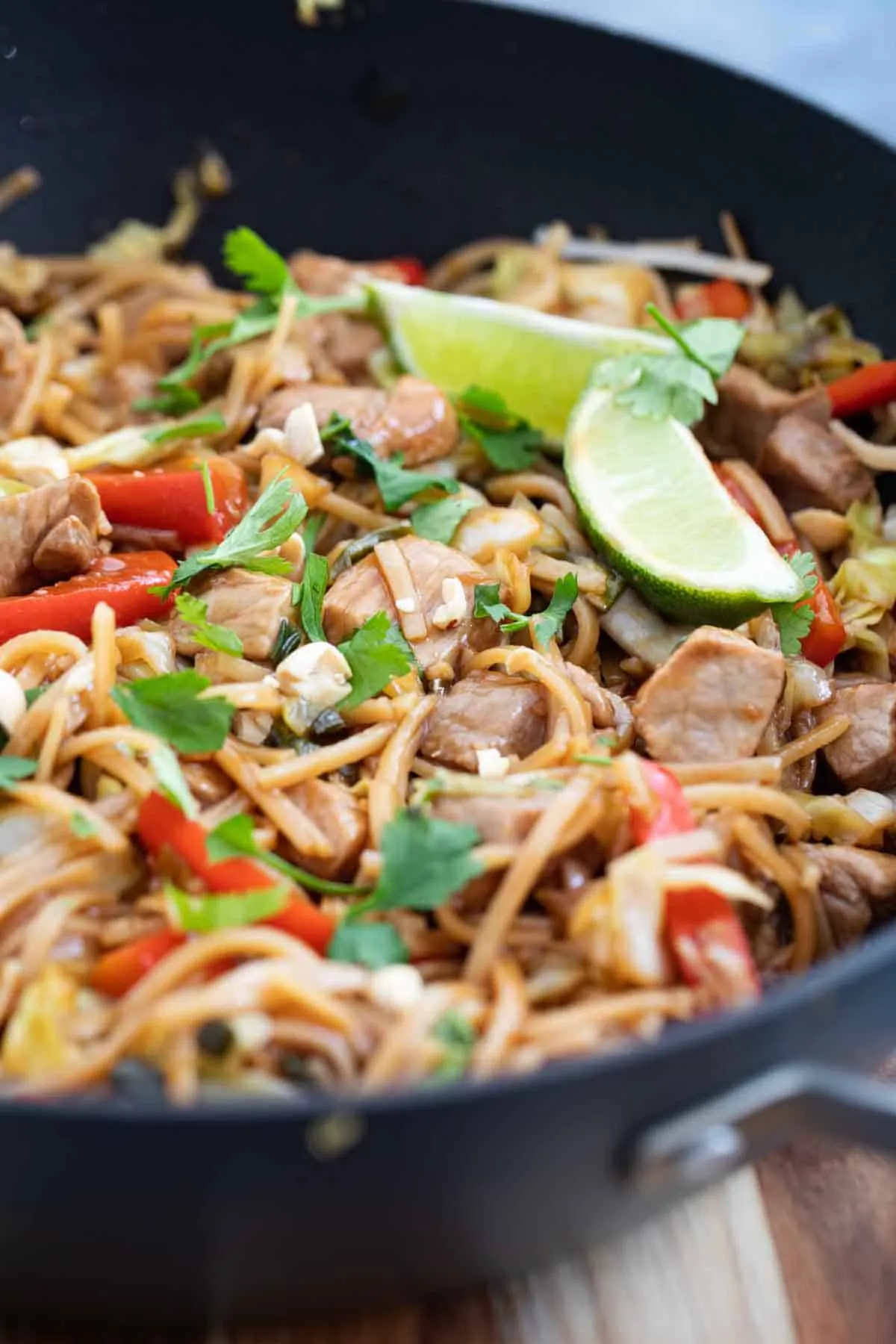Rice Noodles with Stir Fried Pork and Veggies
