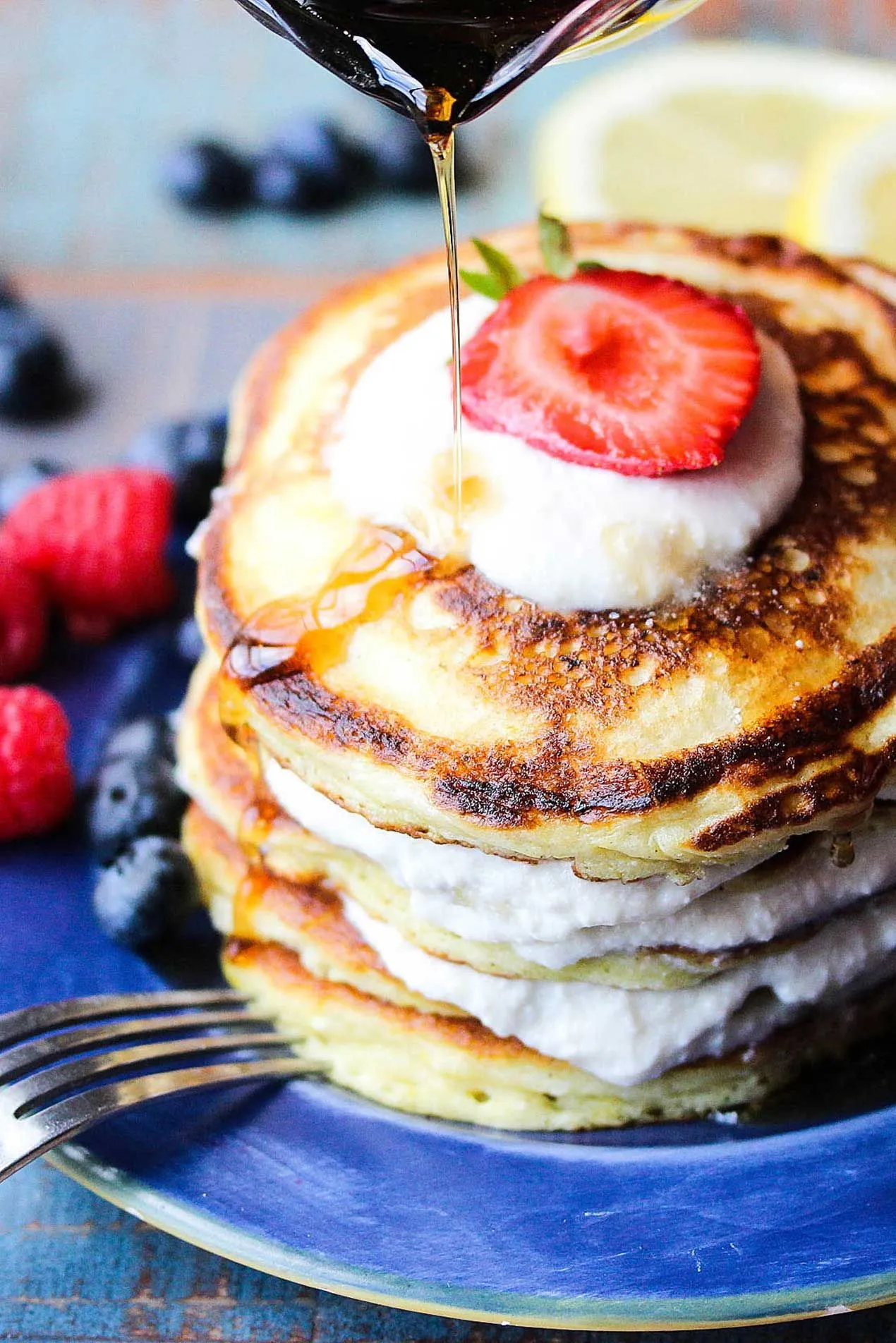 Ricotta Lemon Pancakes with Vanilla Sauce