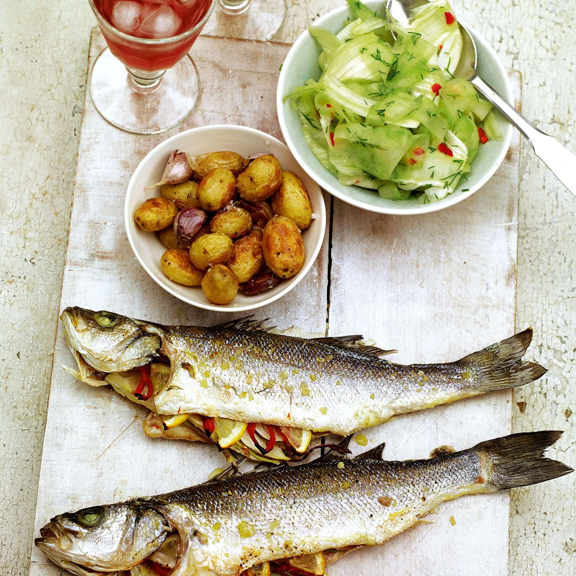 Roast Sea Bass with Raw Fennel Shavings