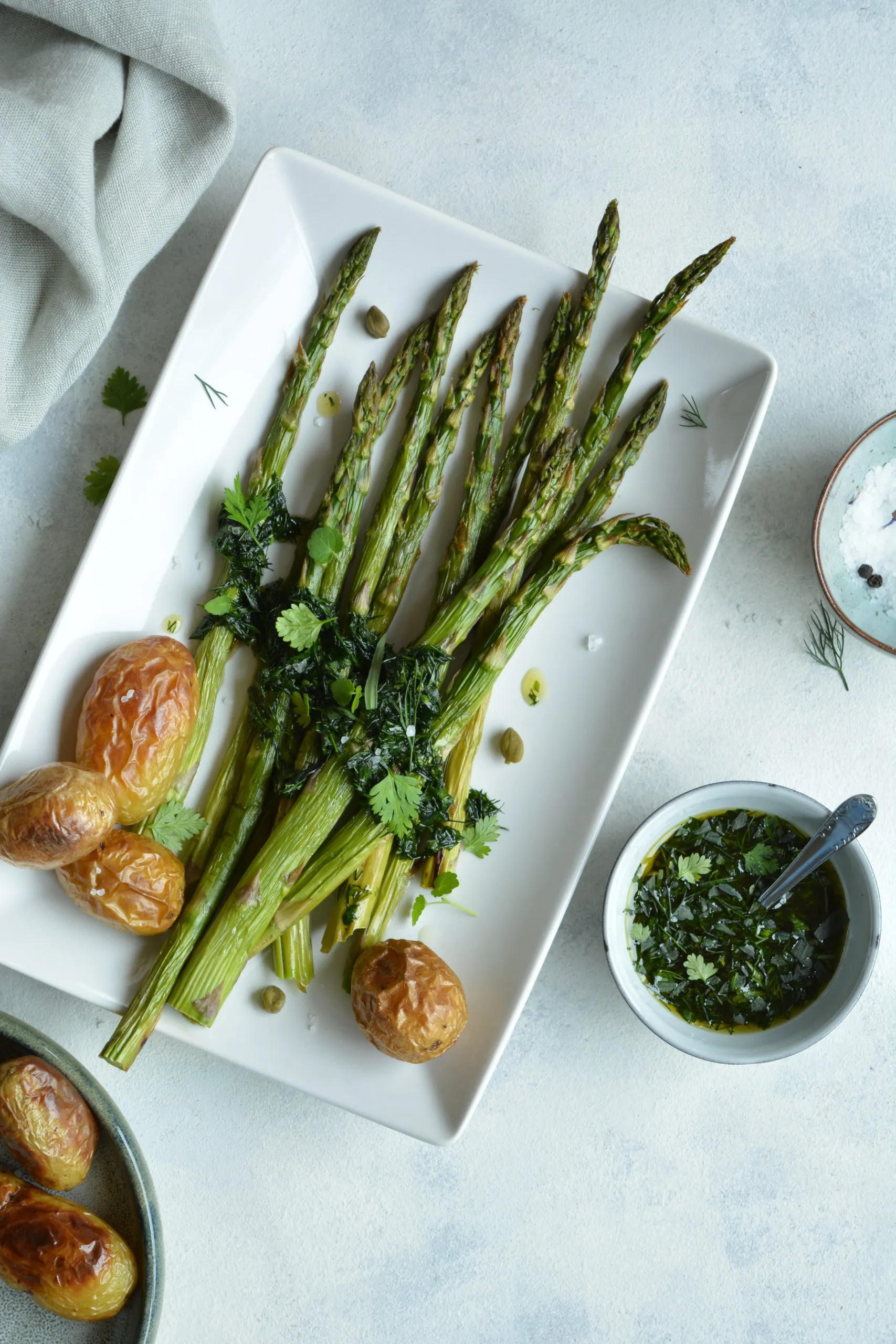 Roasted Asparagus with Olive Herb Dressing