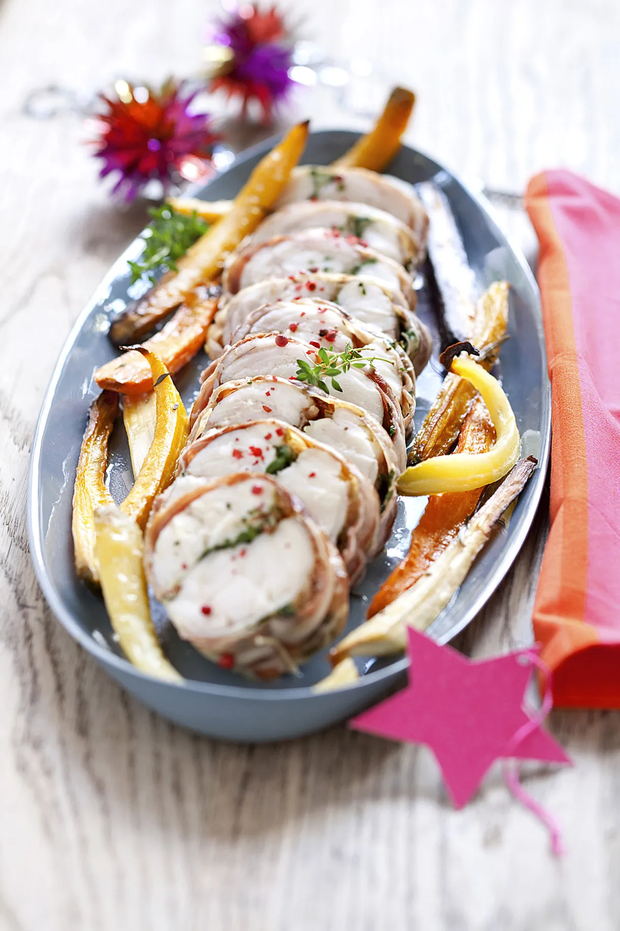 Roasted Baby Monkfish with Bacon and Root Vegetables